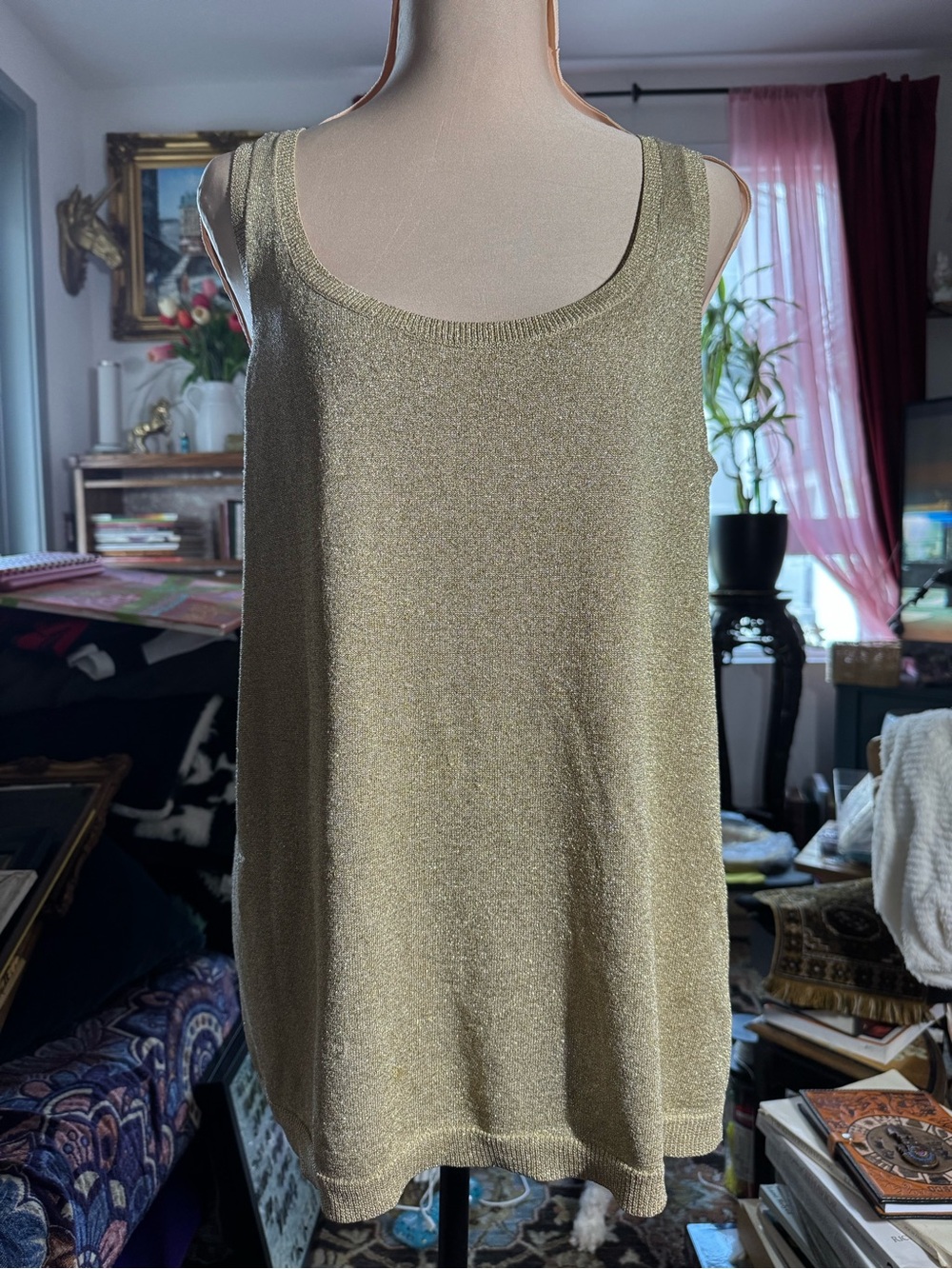 Lauren Ralph Lauren 1X Gold Metallic Silk Blend Sleeveless Knit Tunic Tank